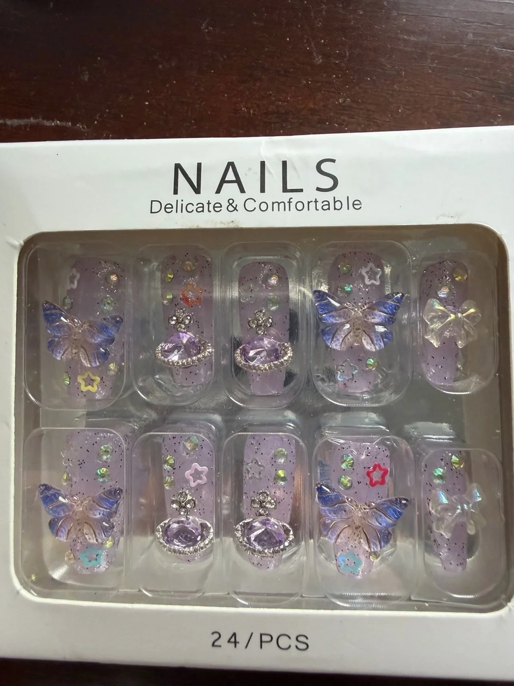 Delicate & Comfortable Lavender Butterfly Press-On Nails - 24 PCS